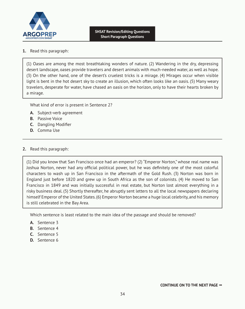 Shsat Prep: 158 Revising/Editing (Book 2)
