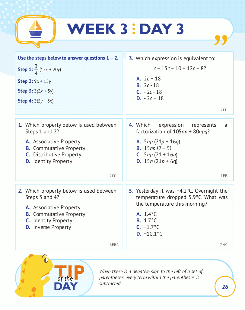 7th Grade Common Core Math: Daily Practice Workbook Part I: Multiple Choice 7th Grade Common Core Math: Daily Practice Workbook Part I: Multiple Choice