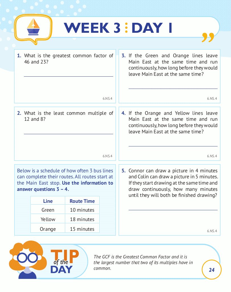 6th Grade Common Core Math: Daily Practice Workbook Part II: Free Response
