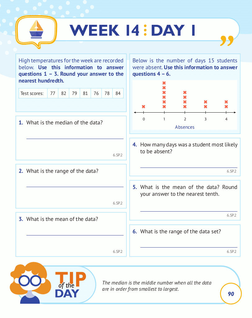 6th Grade Common Core Math: Daily Practice Workbook Part II: Free Response