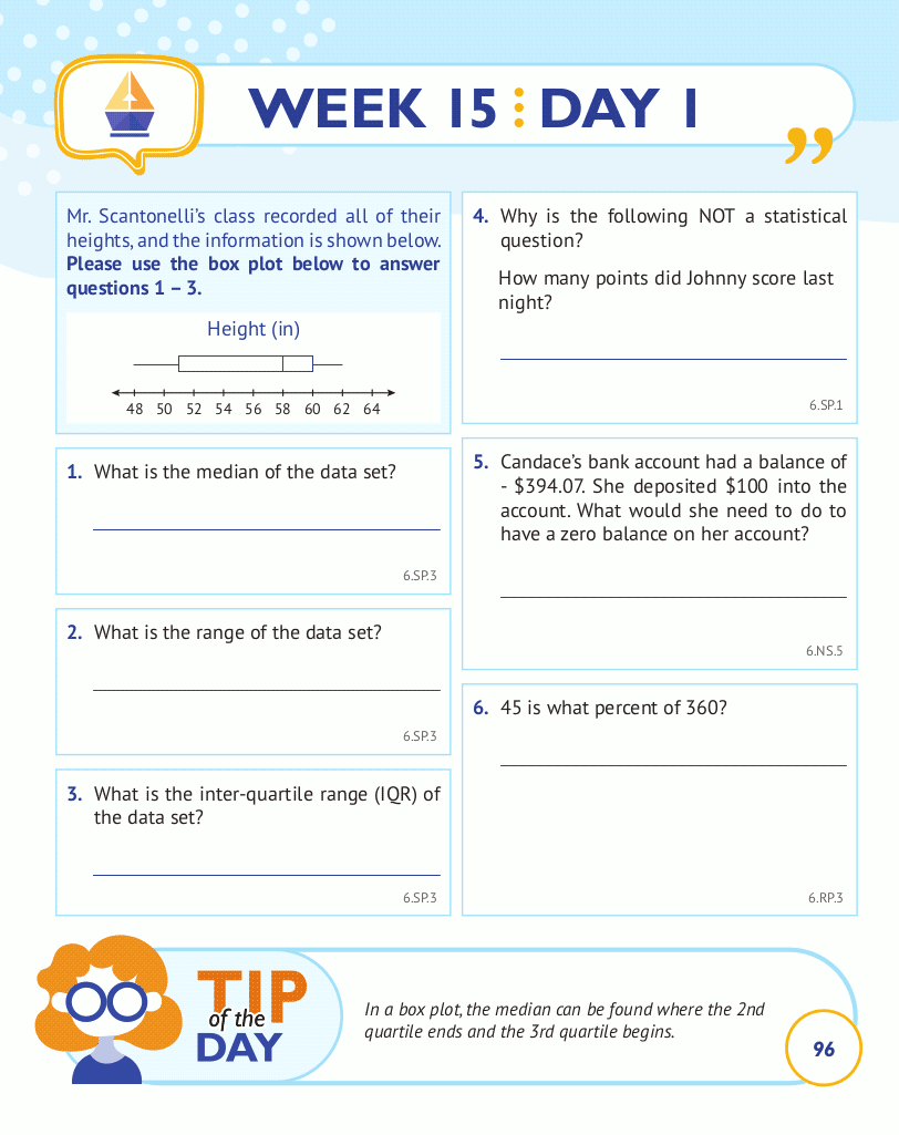 6th Grade Common Core Math: Daily Practice Workbook Part II: Free Response