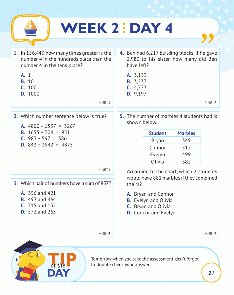 4th Grade Common Core Math: Daily Practice Workbook Part I: Multiple Choice