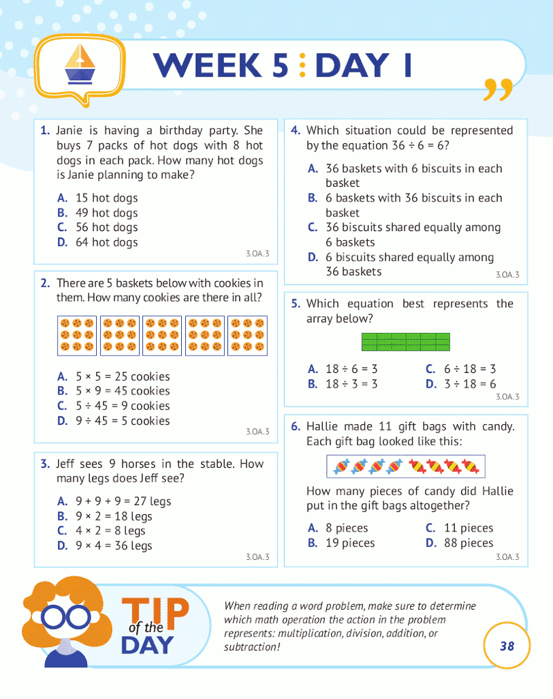 3rd Grade Common Core Math: Daily Practice Workbook Part I: Multiple Choice