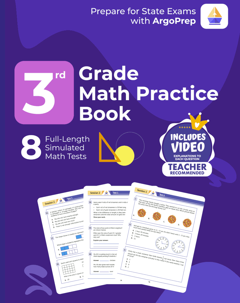 3rd Grade Math Practice Book: 8 Full-Length Simulated Math Tests
