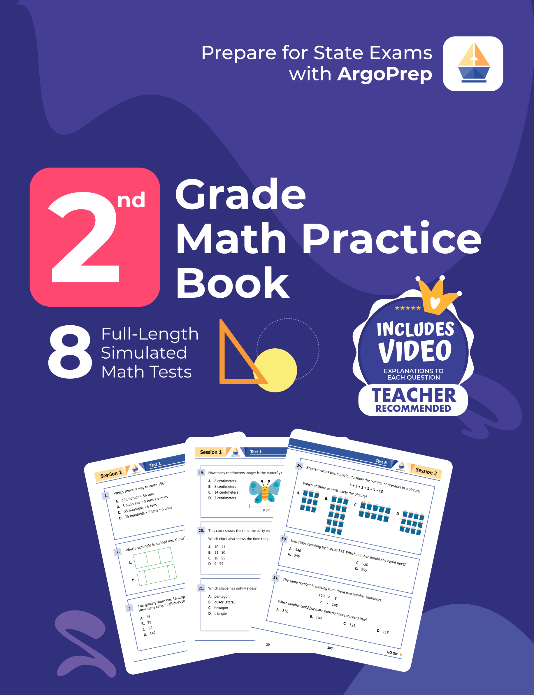 2nd Grade Math Practice Book: 8 Full-Length Simulated Math Tests