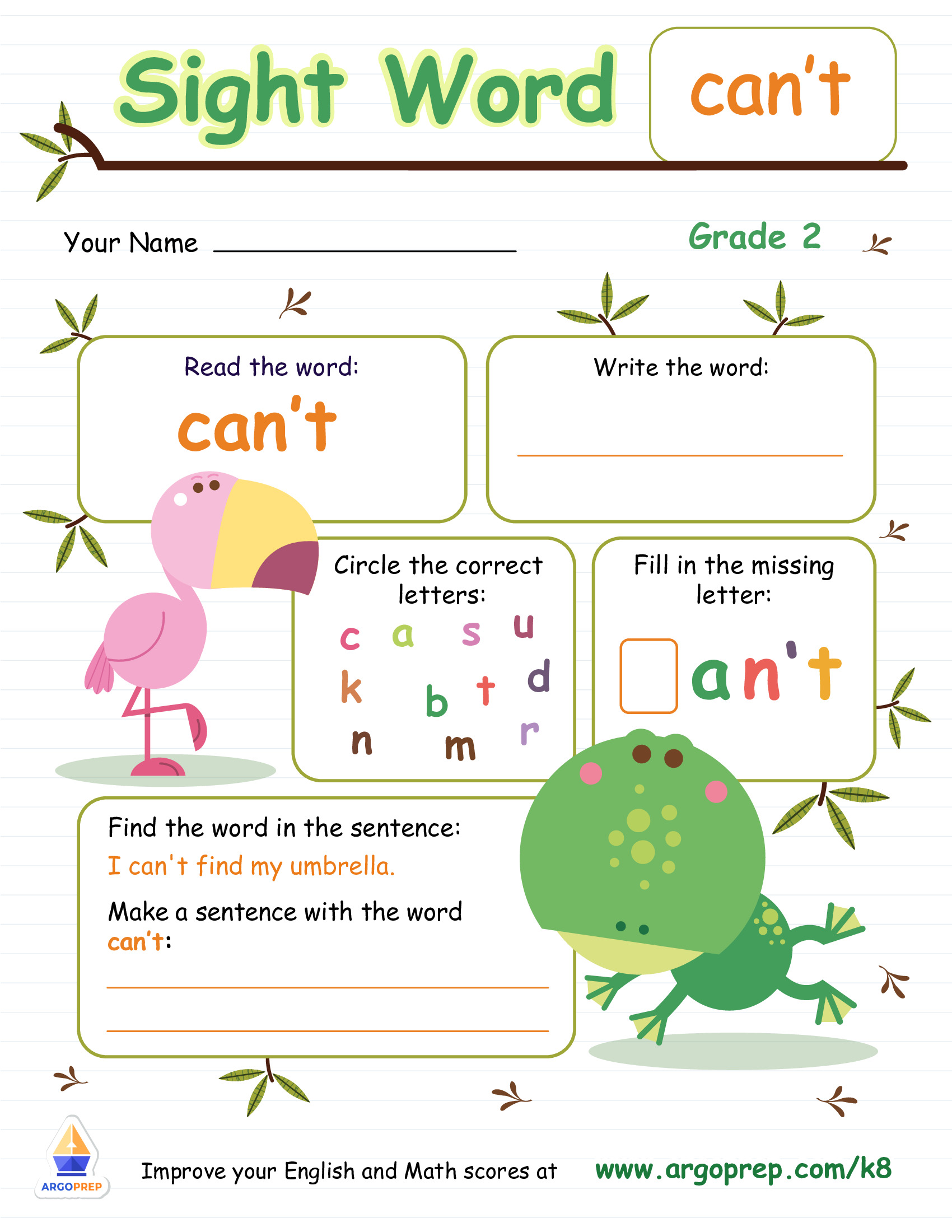 "Can't" Pass Up Sight Words