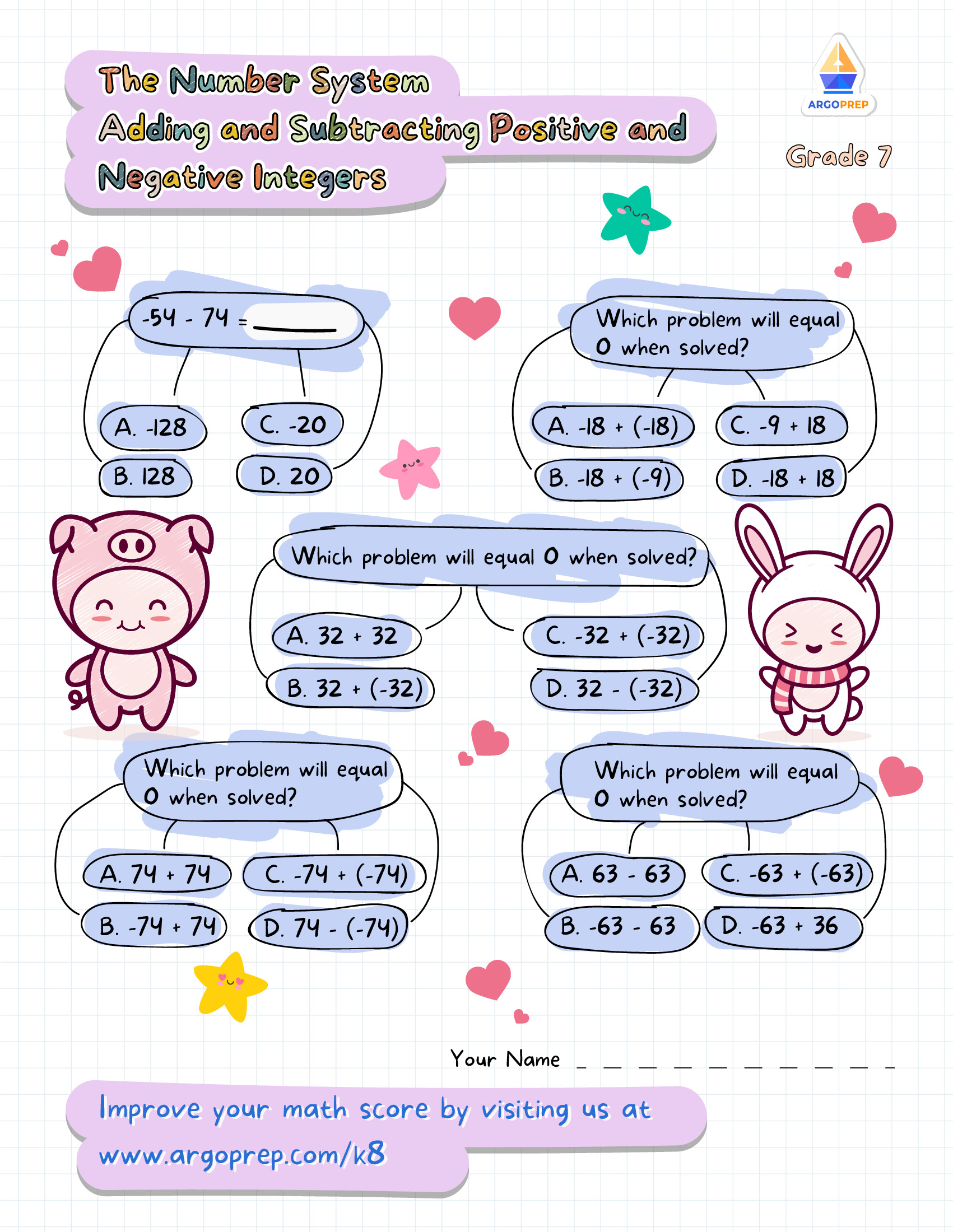 Seventh Grade Solving with Positives and Negatives