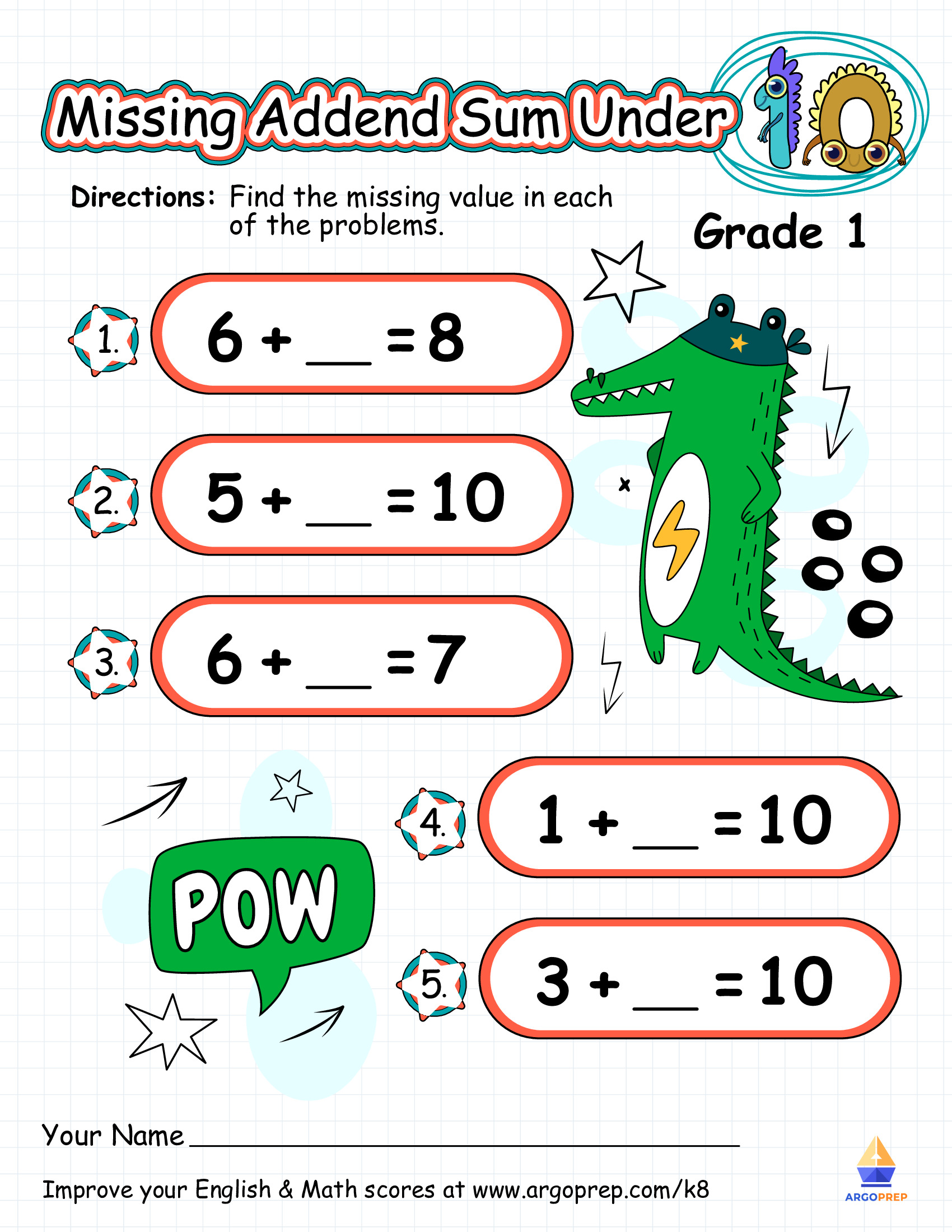 Mystery Addends with Conundrum Crocodile
