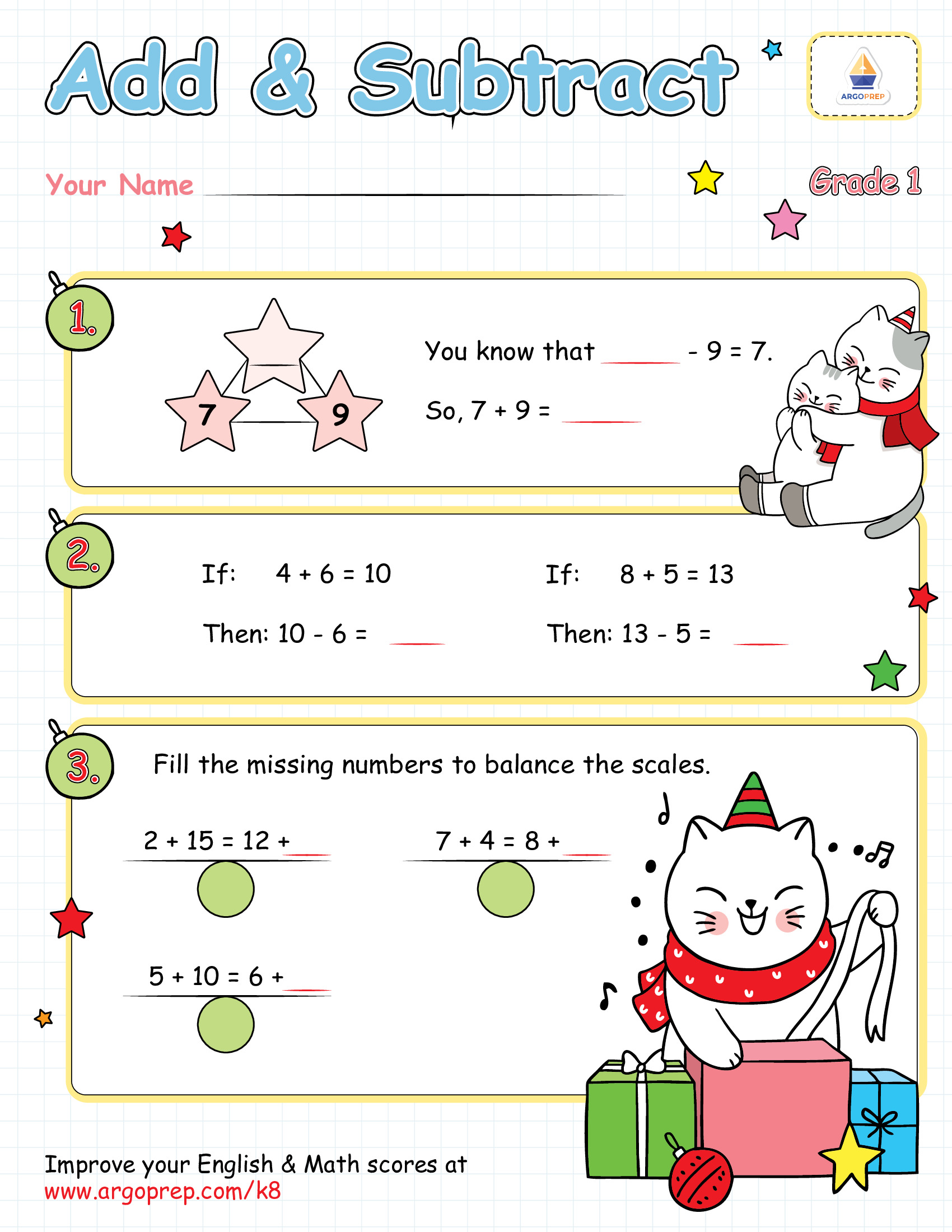 Adding & Subtracting with Jingles the Kitten