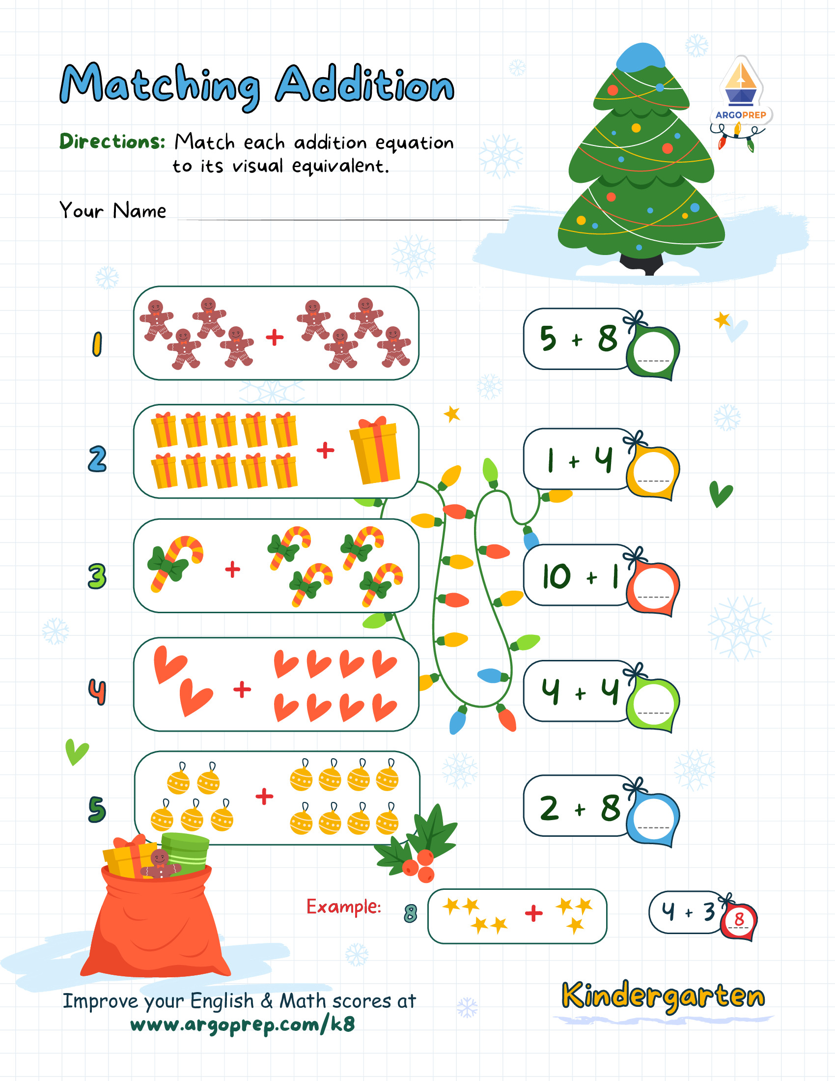 Addition Match with Holiday Fun and Yummys