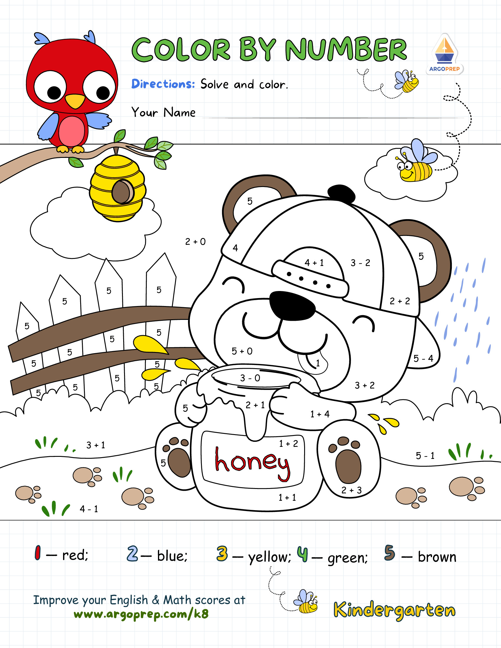 Honey Bear's Color-By-Sums-and-Differences