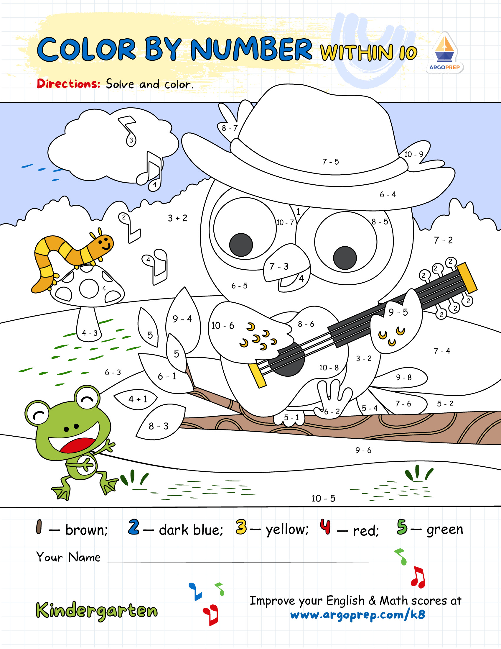 Owl and Frog Add, Subtract, Color, and Sing!