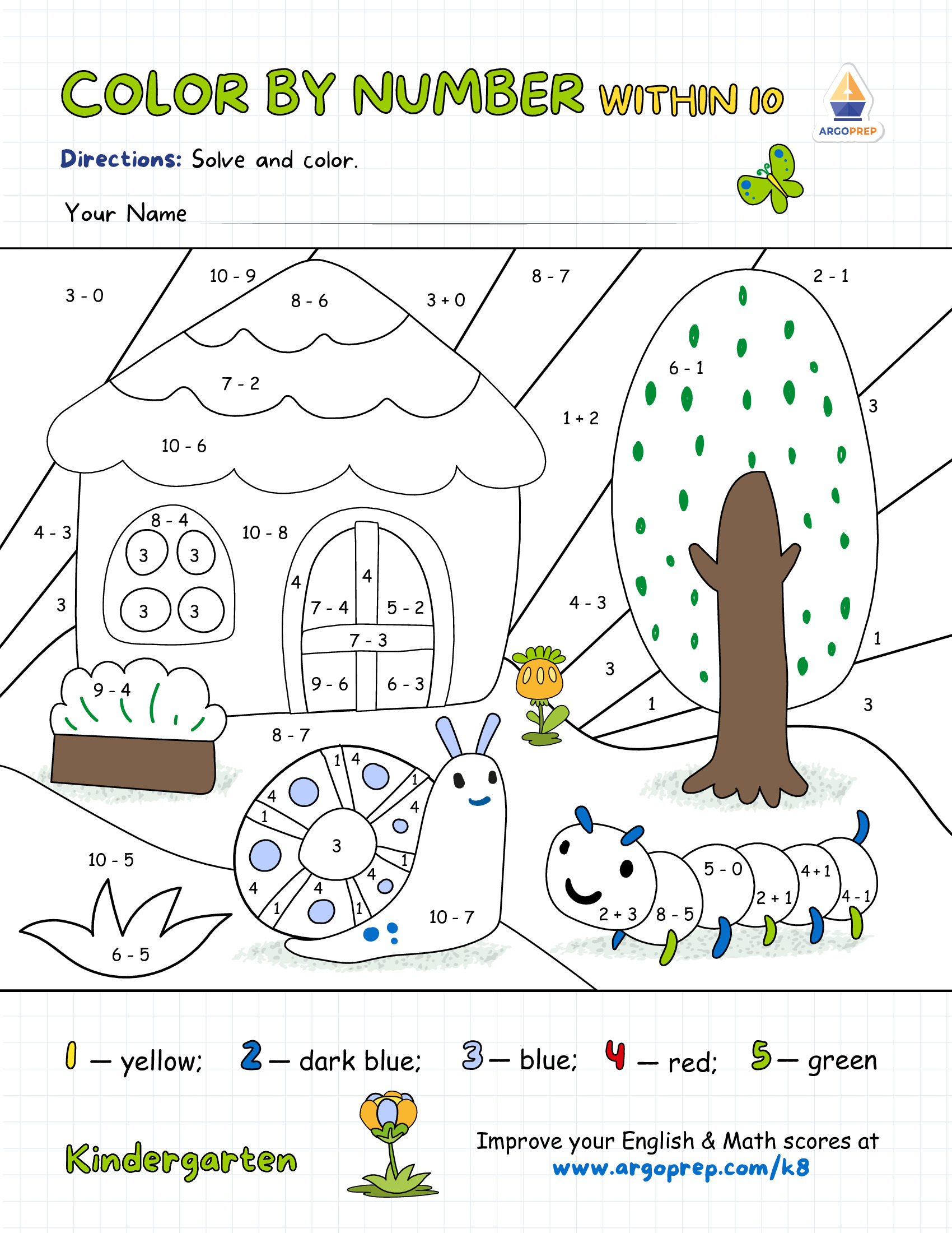 Snail and Caterpillar's Plus, Minus, and Coloring Worksho