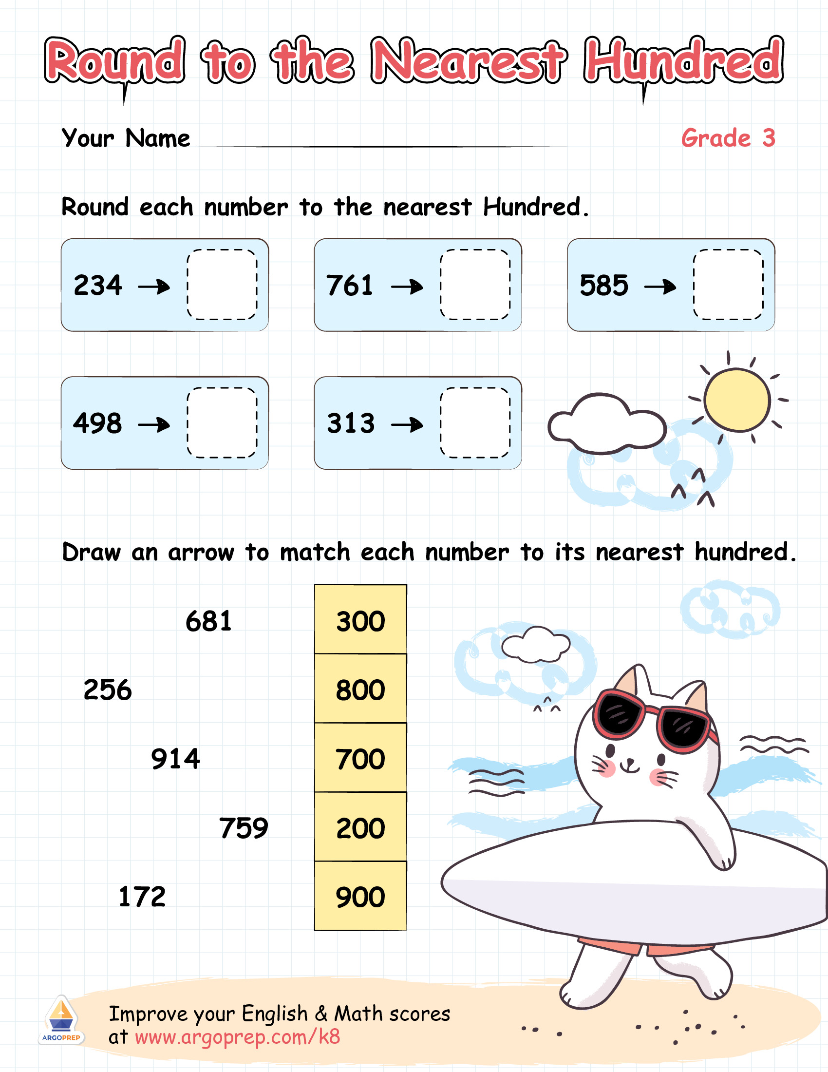 Surfing Cat Rounds to the Nearest Hundred