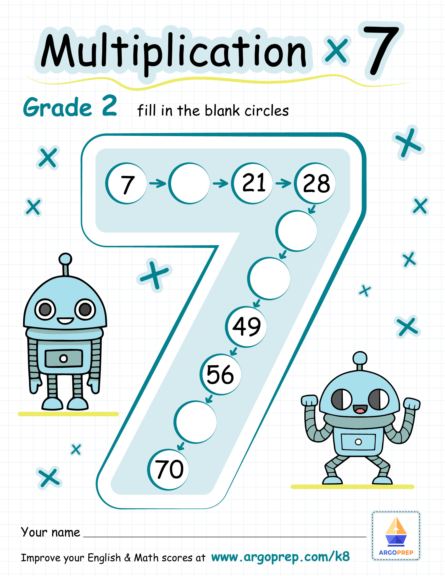Multiplying by 7 with Ronald and Rory Robot