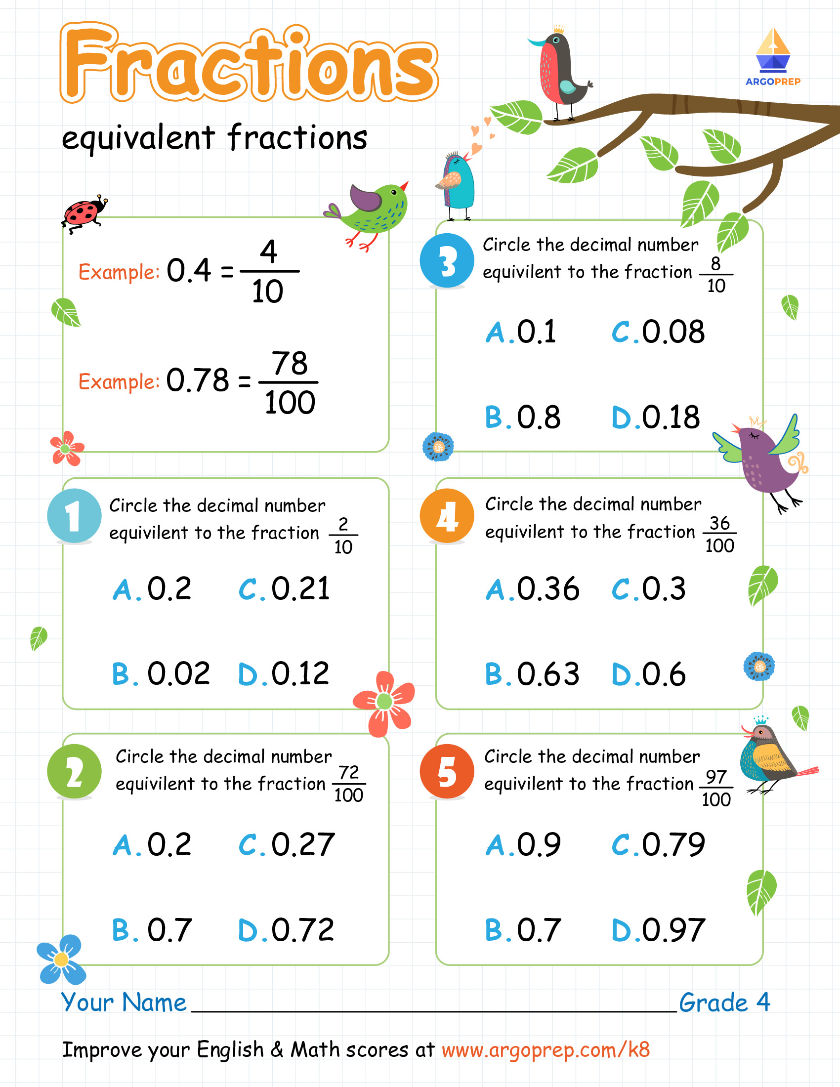 Equivalent Decimals and Fractions